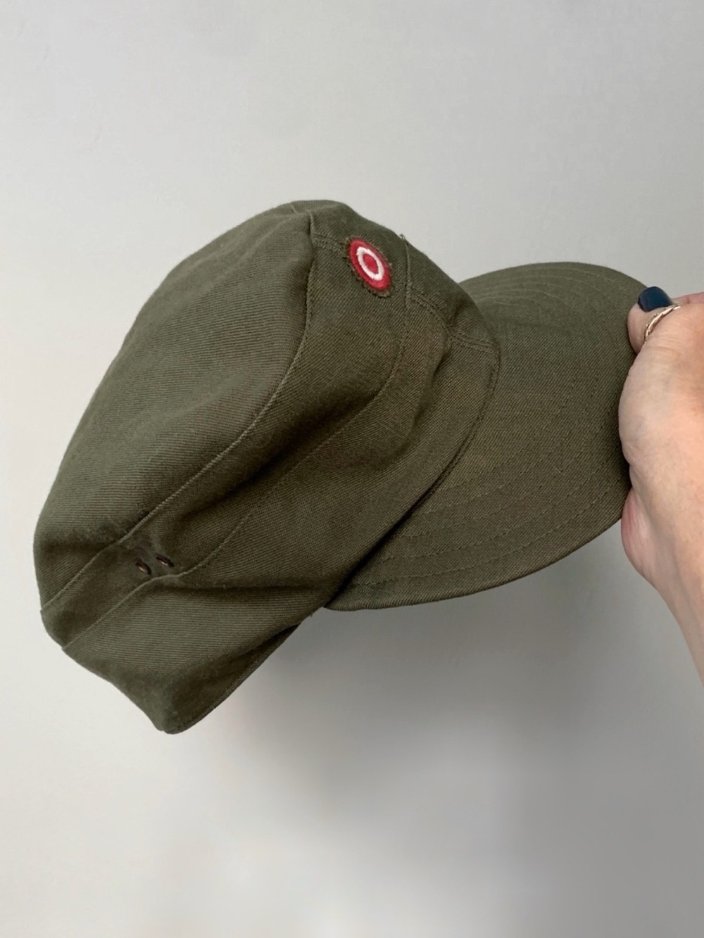 80’s Austrian Vintage Army Military Cap Olive Drab Green Bullseye Target Patch